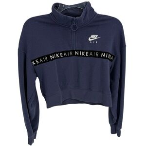 Nike Air Sweatshirt Womens Size Small Blue Long Sleeve Mock Neck 1/4 Zip Cropped